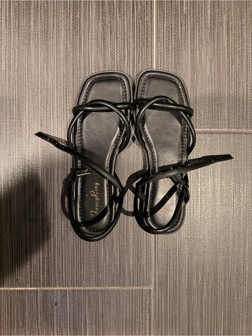 Black Strappy Square-Toe Women's Sandals -